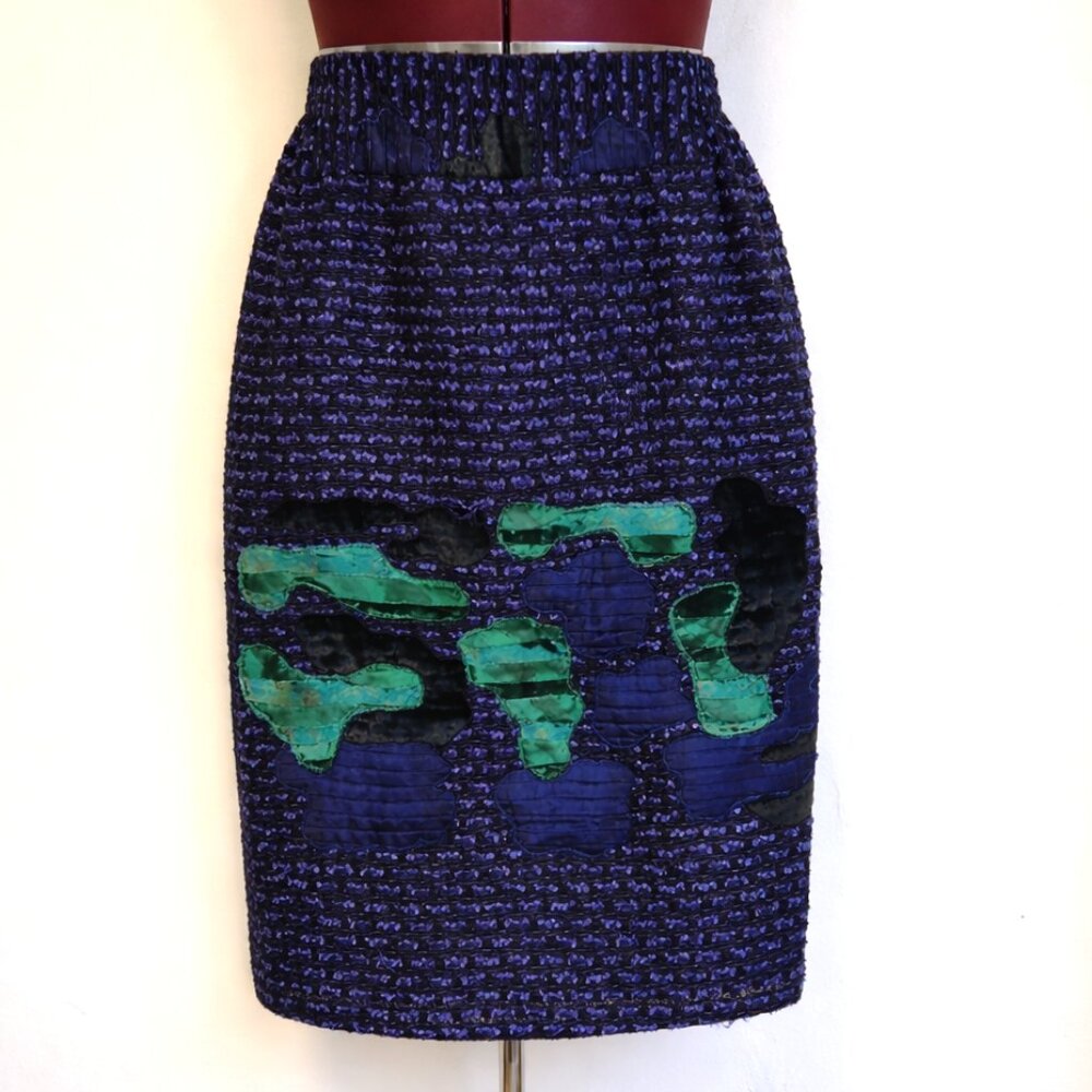 Oscar de la Renta 2010 Runway Velvet & Silk Midi Skirt - Size 12